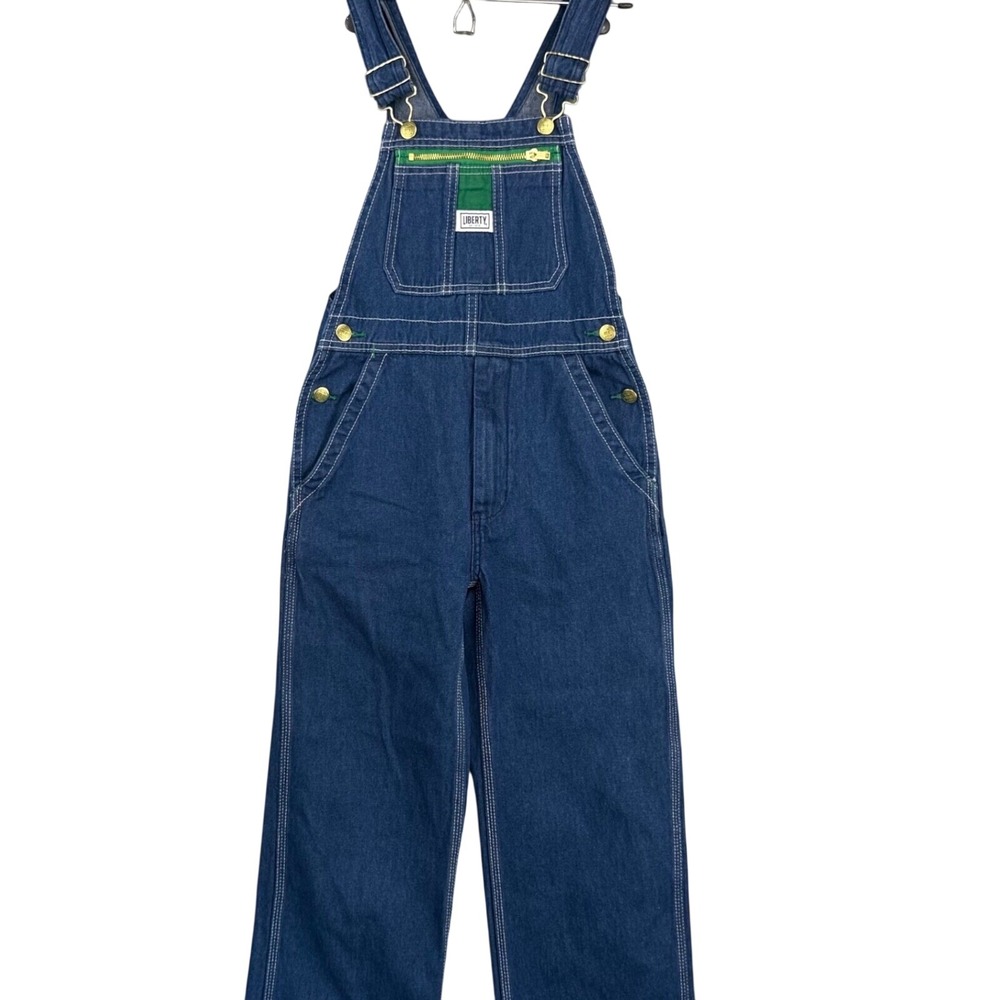 Liberty Kids Denim Overalls‎ Blue Bib Workwear Green Accents Size 12-14 Approx